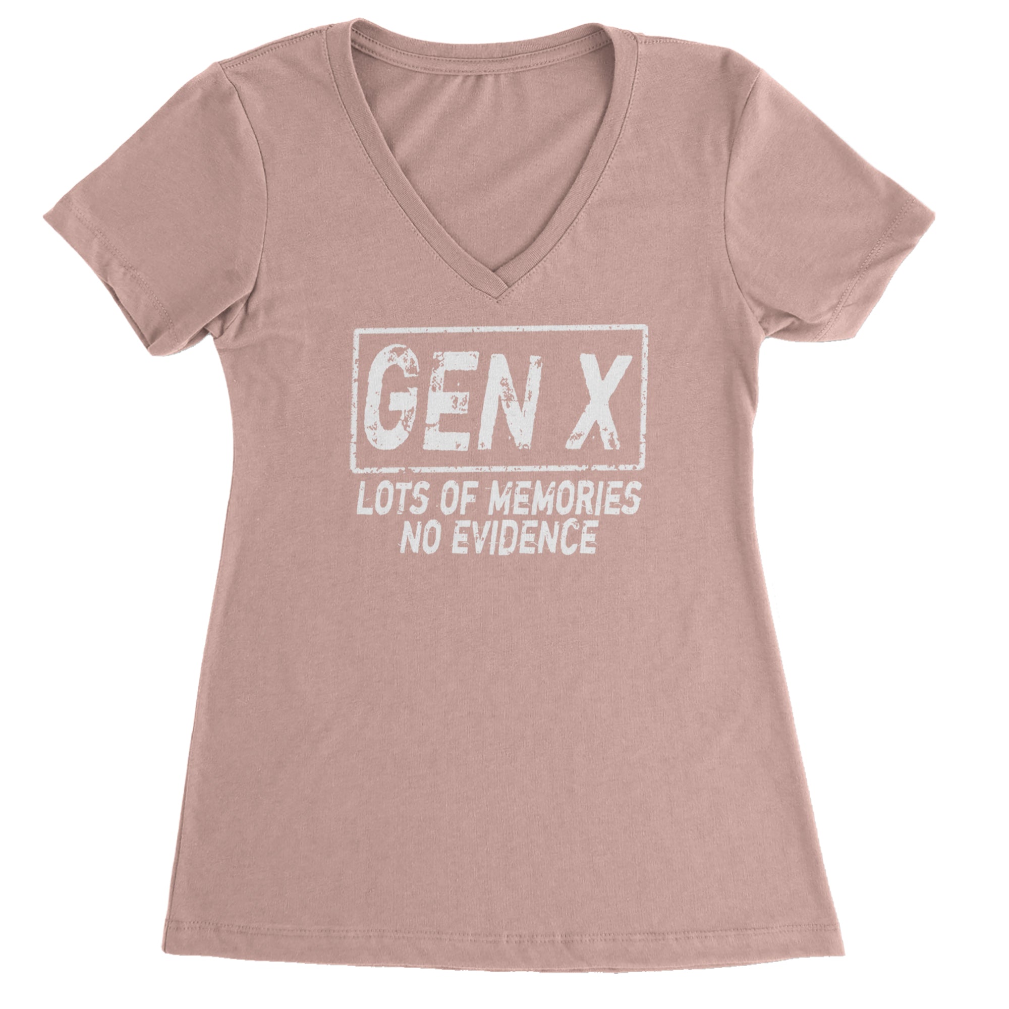 Gen X Lots of Memories No Evidence Nostalgia Ladies V-Neck T-shirt Light Pink