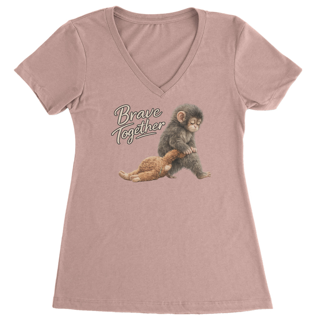 Punch Brave Together Stuffed Animal Ladies V-Neck T-shirt Light Pink