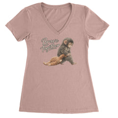 Punch Brave Together Stuffed Animal Ladies V-Neck T-shirt Light Pink