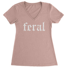 Feral Club Rat Festival Rave EDM Ladies V-Neck T-shirt Light Pink