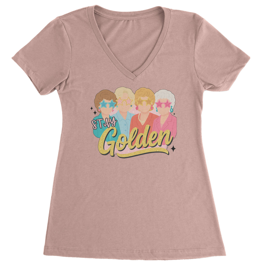 Stay Golden Girls Retro Ladies V-Neck T-shirt Light Pink