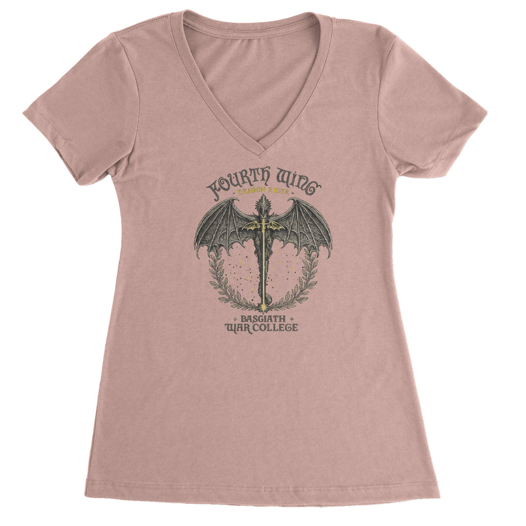 Fourth Wing Dragon Rider Vintage Basgiath War College Ladies V-Neck T-shirt Light Pink