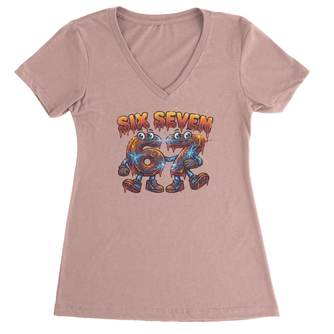 67 Lava Lightning Six Seven Meme Ladies V-Neck T-shirt Light Pink