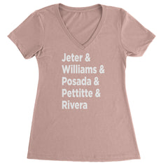 Jeter & Williams & Posada & Pettitte & Rivera Ladies V-Neck T-shirt Light Pink