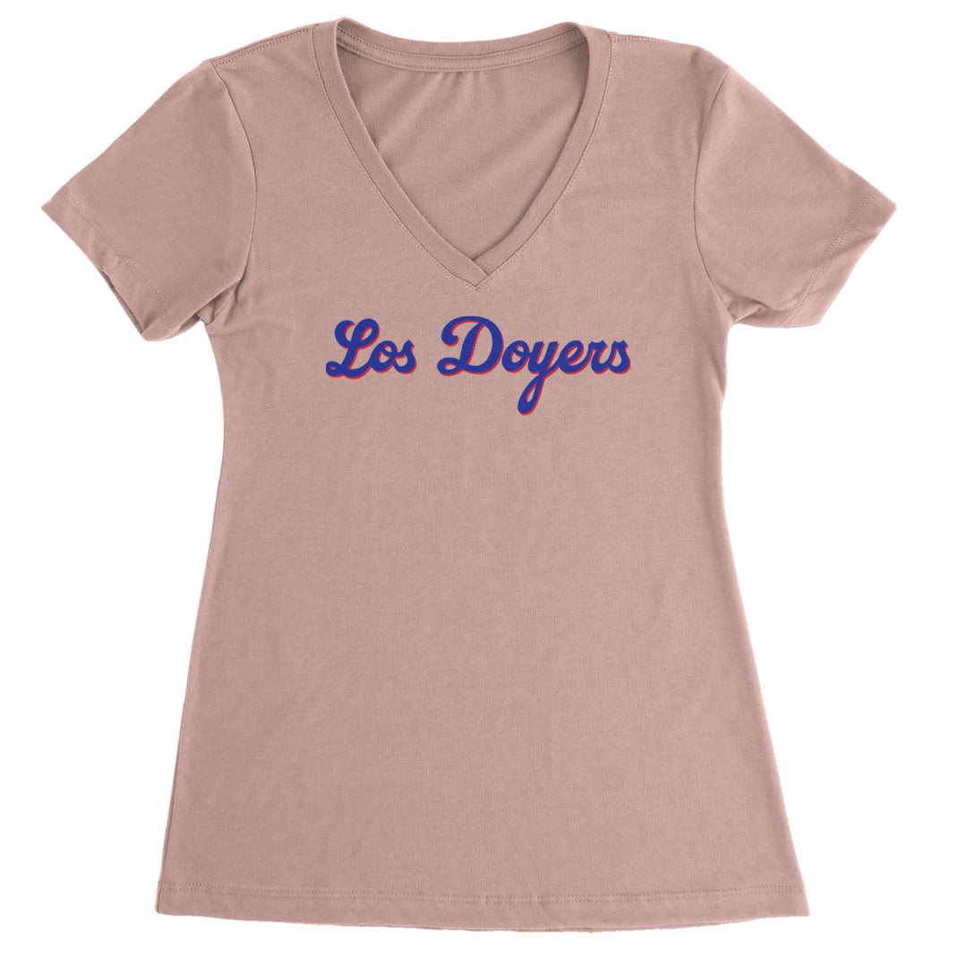 Los Doyers LA Baseball Ladies V-Neck T-shirt Light Pink
