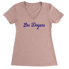 Los Doyers LA Baseball Ladies V-Neck T-shirt Light Pink