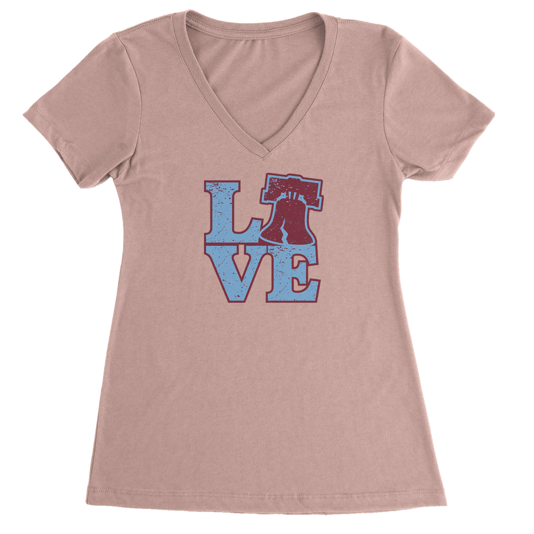 Love Philly Liberty Bell Ladies V-Neck T-shirt Light Pink
