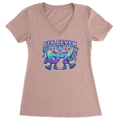 Six Seven 67 Retro Pixel Buddies Ladies V-Neck T-shirt Light Pink