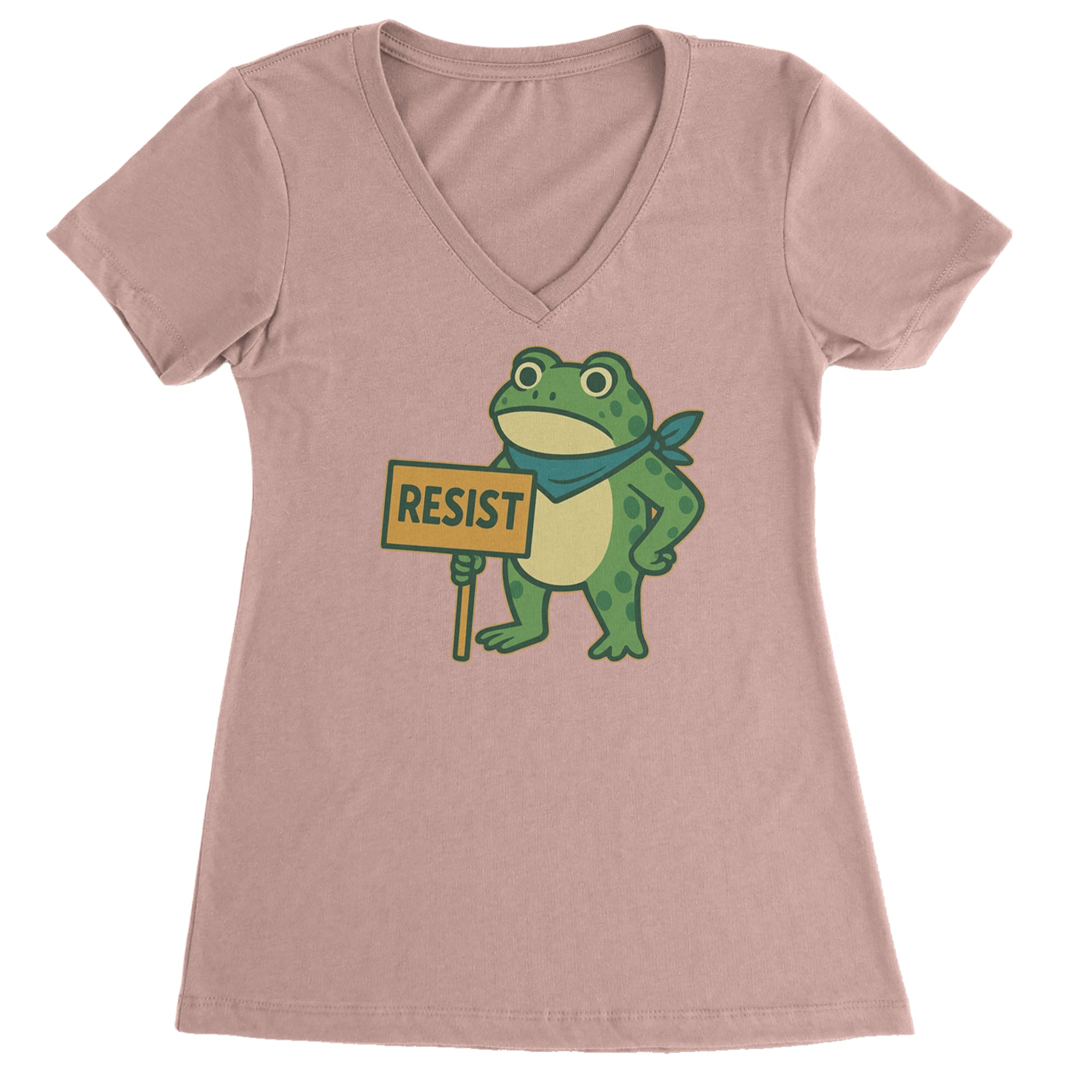 Sign Resist Meme Frog Protest Ladies V-Neck T-shirt Light Pink
