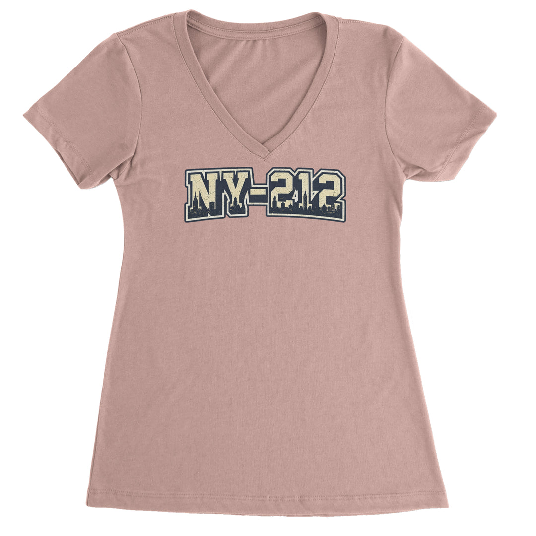 New York City 212 Area Code Skyline  Ladies V-Neck T-shirt Light Pink