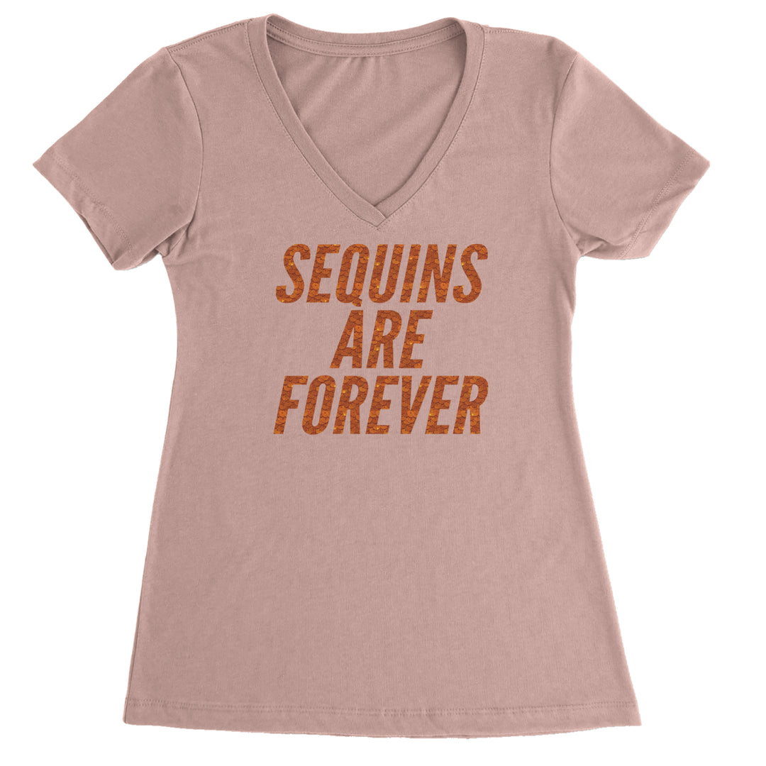 Sequins Are Forever Retro Glam Ladies V-Neck T-shirt Light Pink