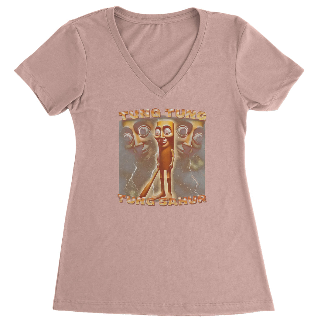 Tung Tung Tung Sahur Enforcer Ladies V-Neck T-shirt Light Pink