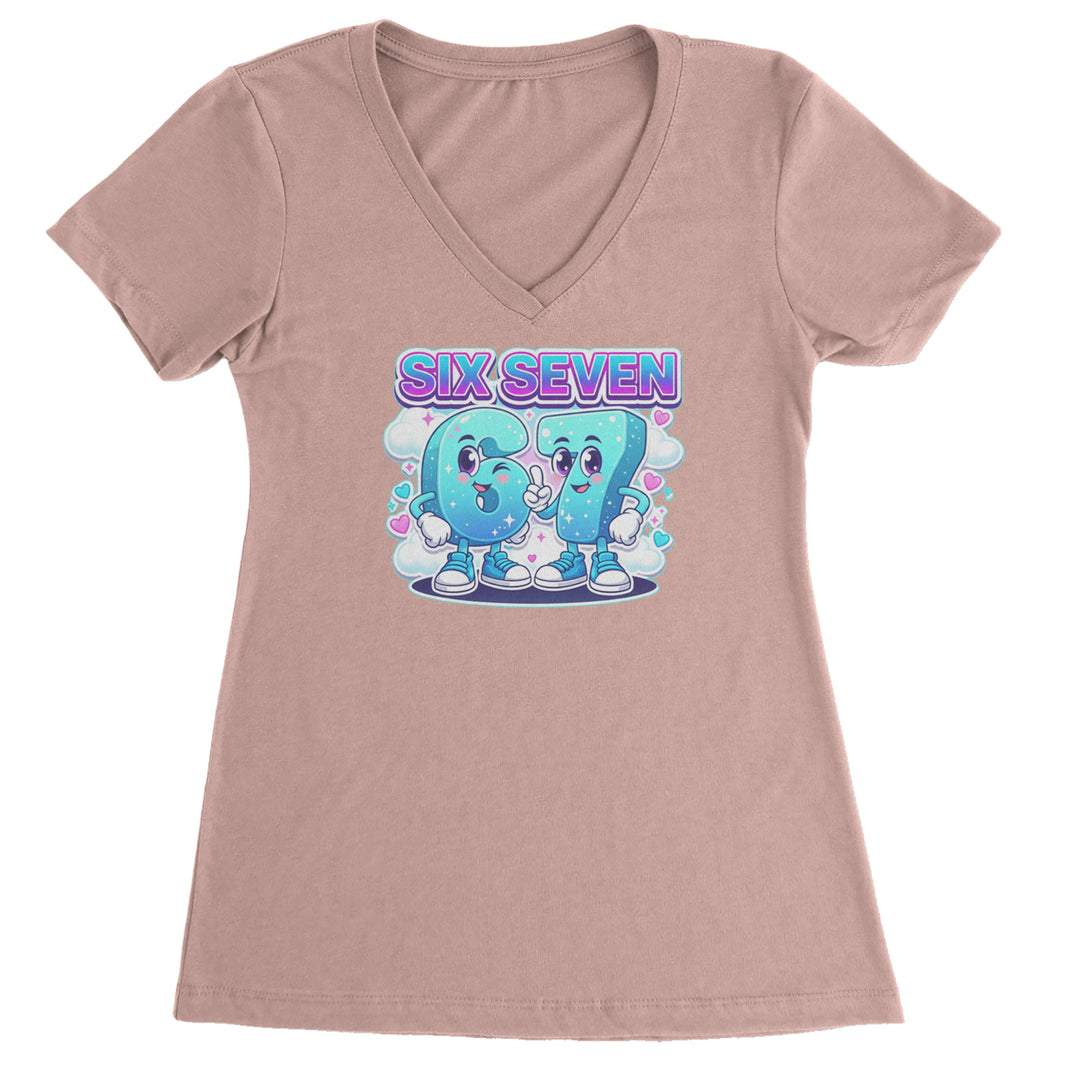 67 Six Seven Meme Kawaii Cloud Ladies V-Neck T-shirt Light Pink