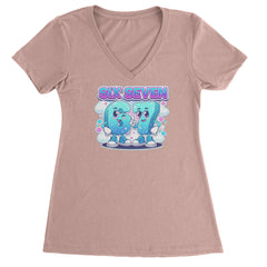 67 Six Seven Meme Kawaii Cloud Ladies V-Neck T-shirt Light Pink