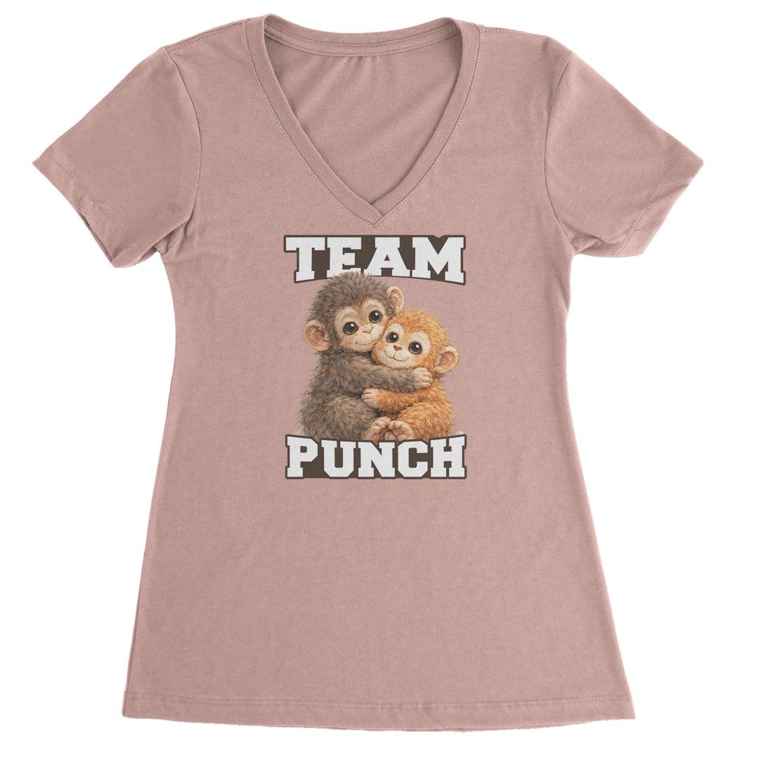 Team Punch Panchi-kun Monkey Ladies V-Neck T-shirt Light Pink