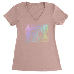 Spooky Season Cute Pastel Halloween Design Ladies V-Neck T-shirt Light Pink