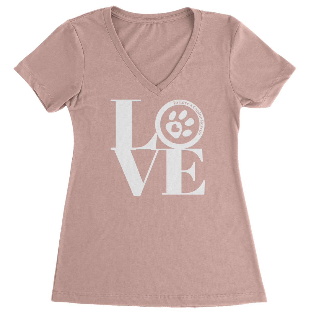 TLC LOVE Dog Rescue Ladies V-Neck T-shirt Light Pink