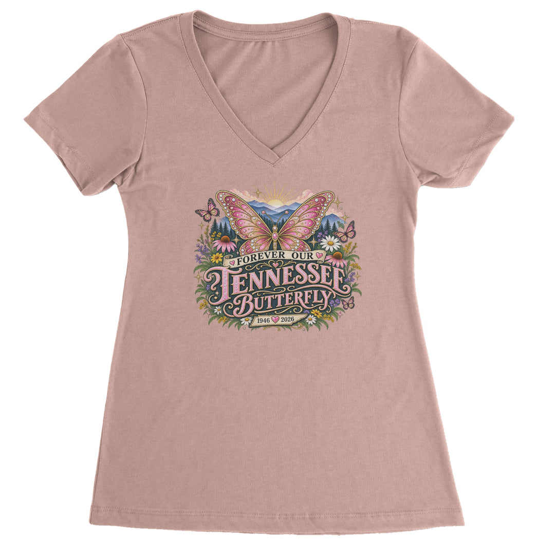 Forever Our Tennessee Butterfly Dolly Ladies V-Neck T-shirt Light Pink
