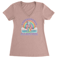 Undiagnosed But Something Is Definitely Wrong Ladies V-Neck T-shirt Light Pink