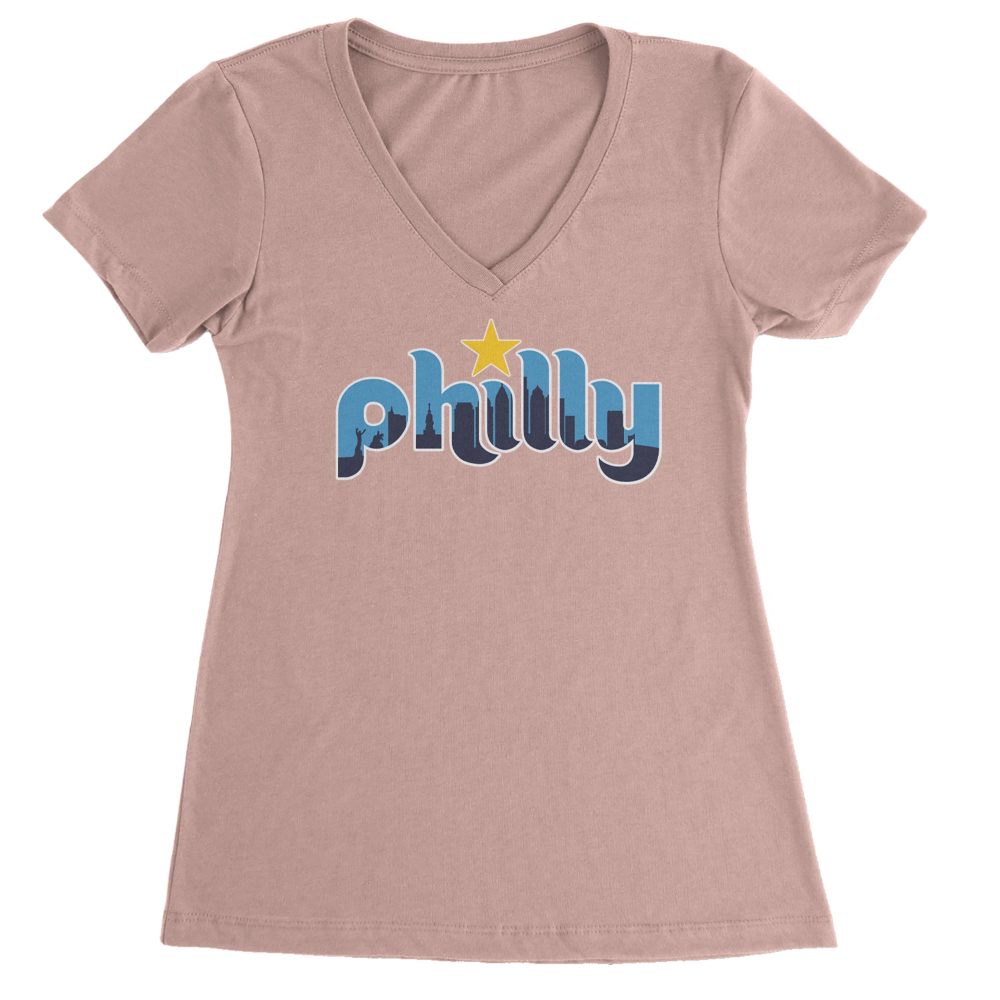 Skyline Philly Philadelphia Ladies V-Neck T-shirt Light Pink