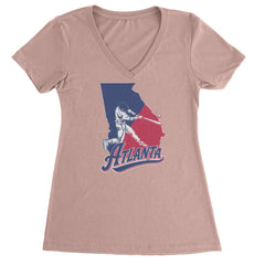 Atlanta Georgia Batter Up Ladies V-Neck T-shirt Light Pink