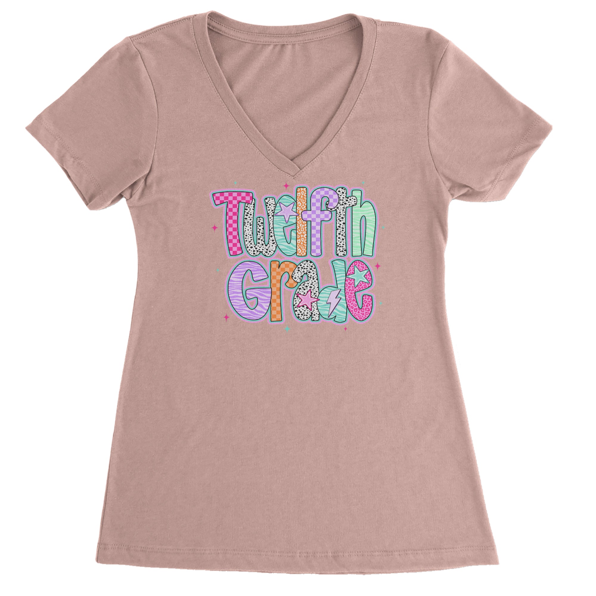Senior Year Colorful Back to School Ladies V-Neck T-shirt Light Pink