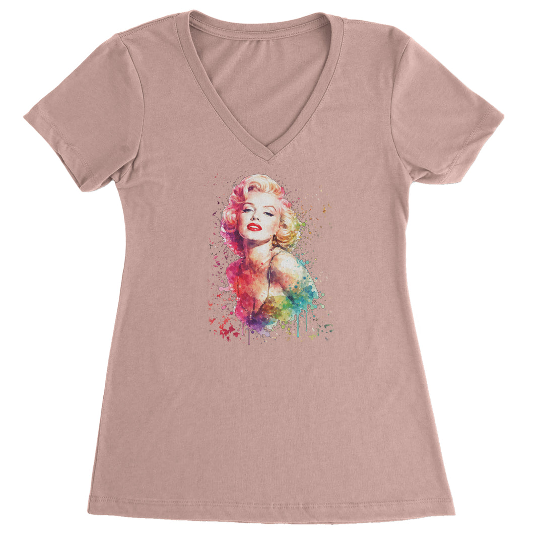 Mrs. Monroe Watercolors Bombshell Ladies V-Neck T-shirt Light Pink