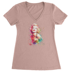Mrs. Monroe Watercolors Bombshell Ladies V-Neck T-shirt Light Pink
