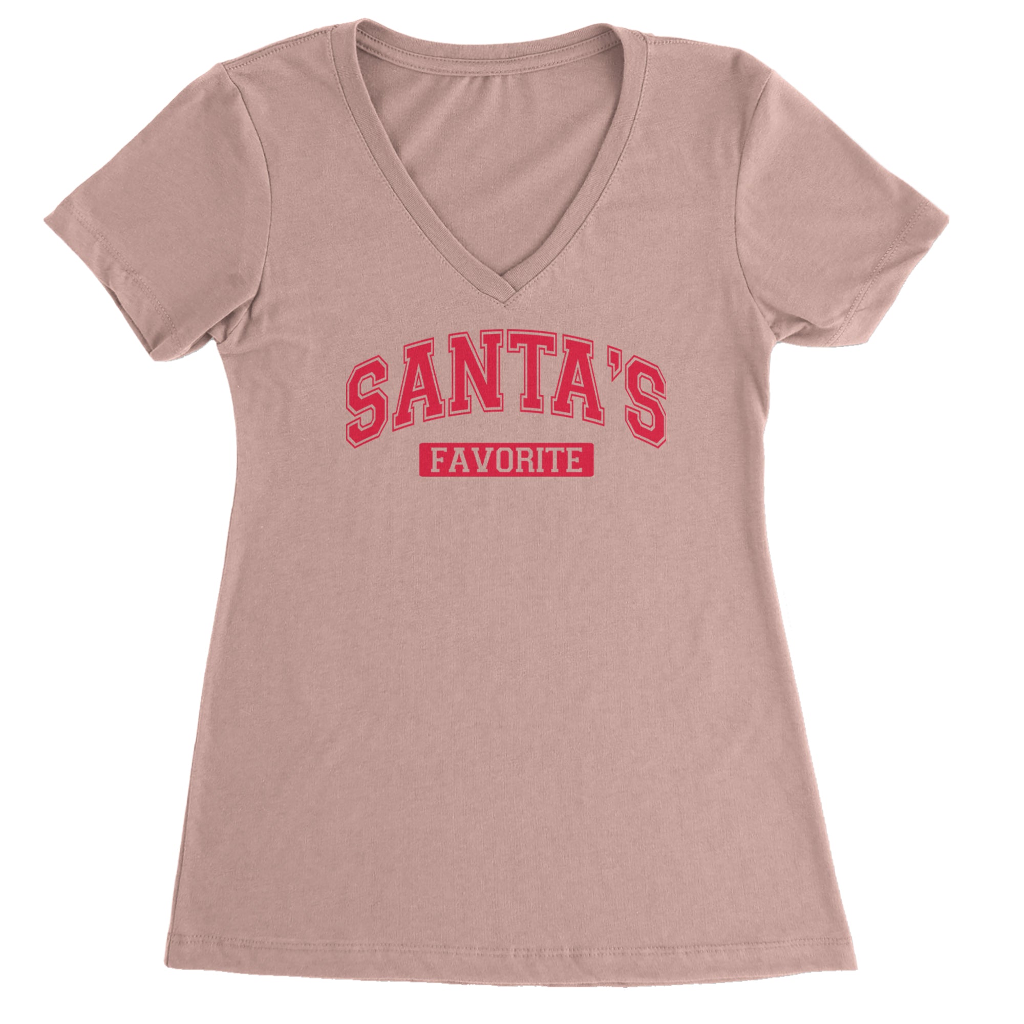 Santa's Favorite Ladies V-Neck T-shirt Light Pink