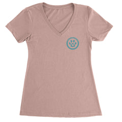 TLC To Love a Canine Dog Rescue Teal Ladies V-Neck T-shirt Light Pink