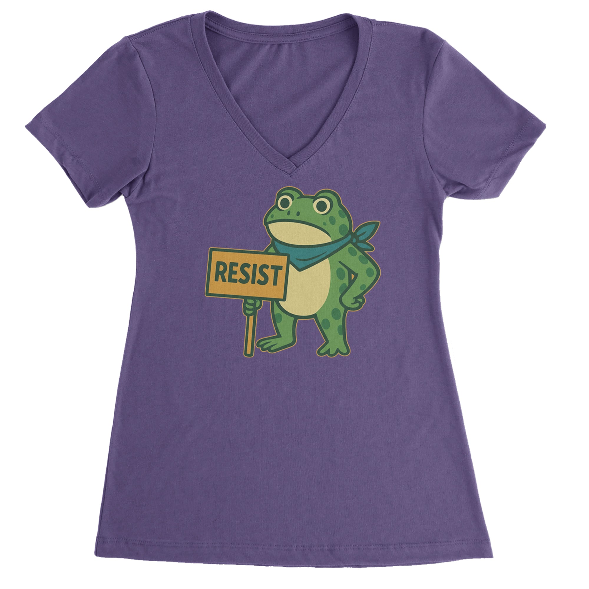 Sign Resist Meme Frog Protest Ladies V-Neck T-shirt Purple