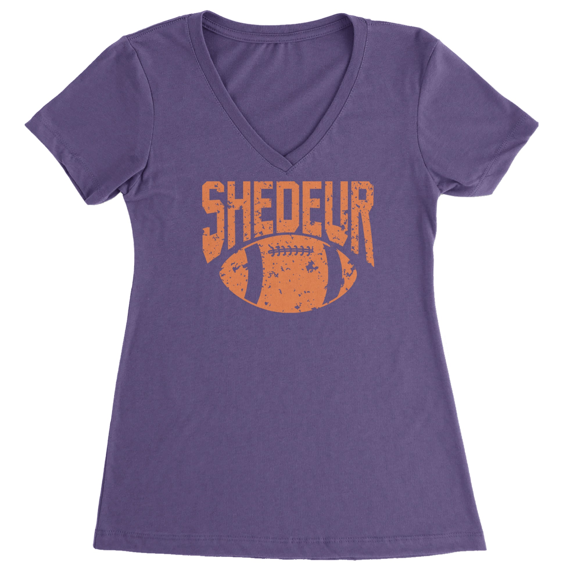 Shedeur Football Ladies V-Neck T-shirt Purple