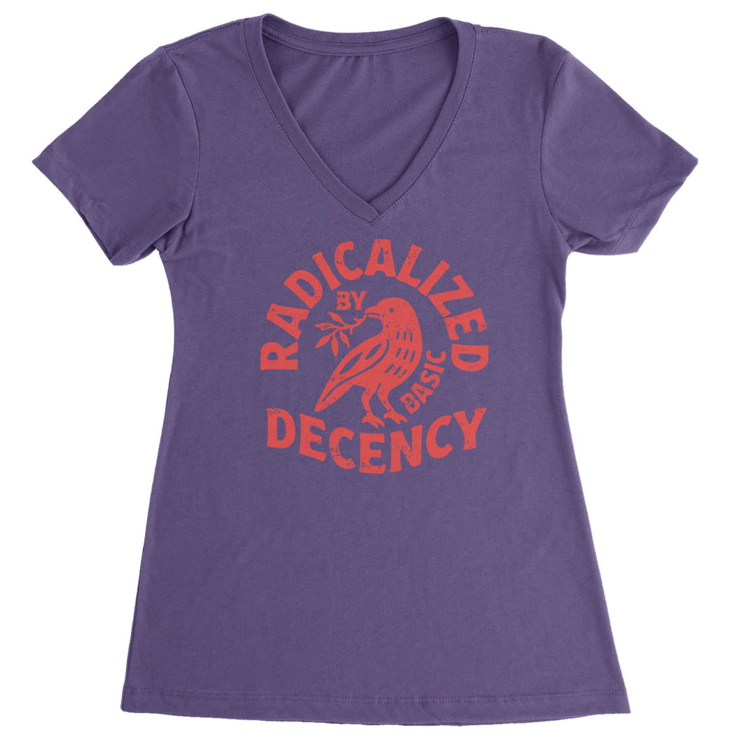 Radicalized by Basic Decency Dove Protest Statement Ladies V-Neck T-shirt Purple