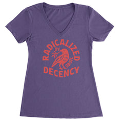 Radicalized by Basic Decency Dove Protest Statement Ladies V-Neck T-shirt Purple