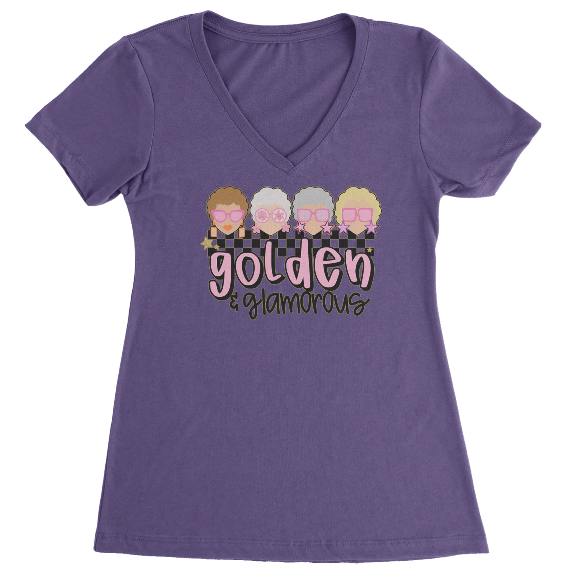 Golden And Glamorous Golden Girls Ladies V-Neck T-shirt Purple