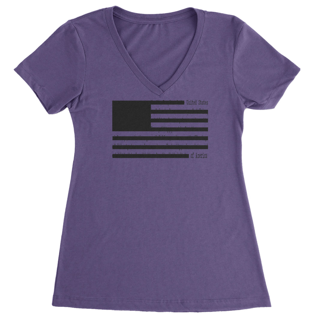 Redacted American Flag Ladies V-Neck T-shirt Purple