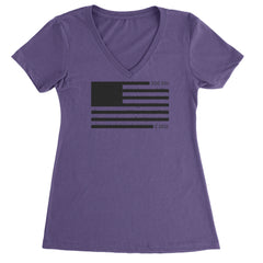 Redacted American Flag Ladies V-Neck T-shirt Purple