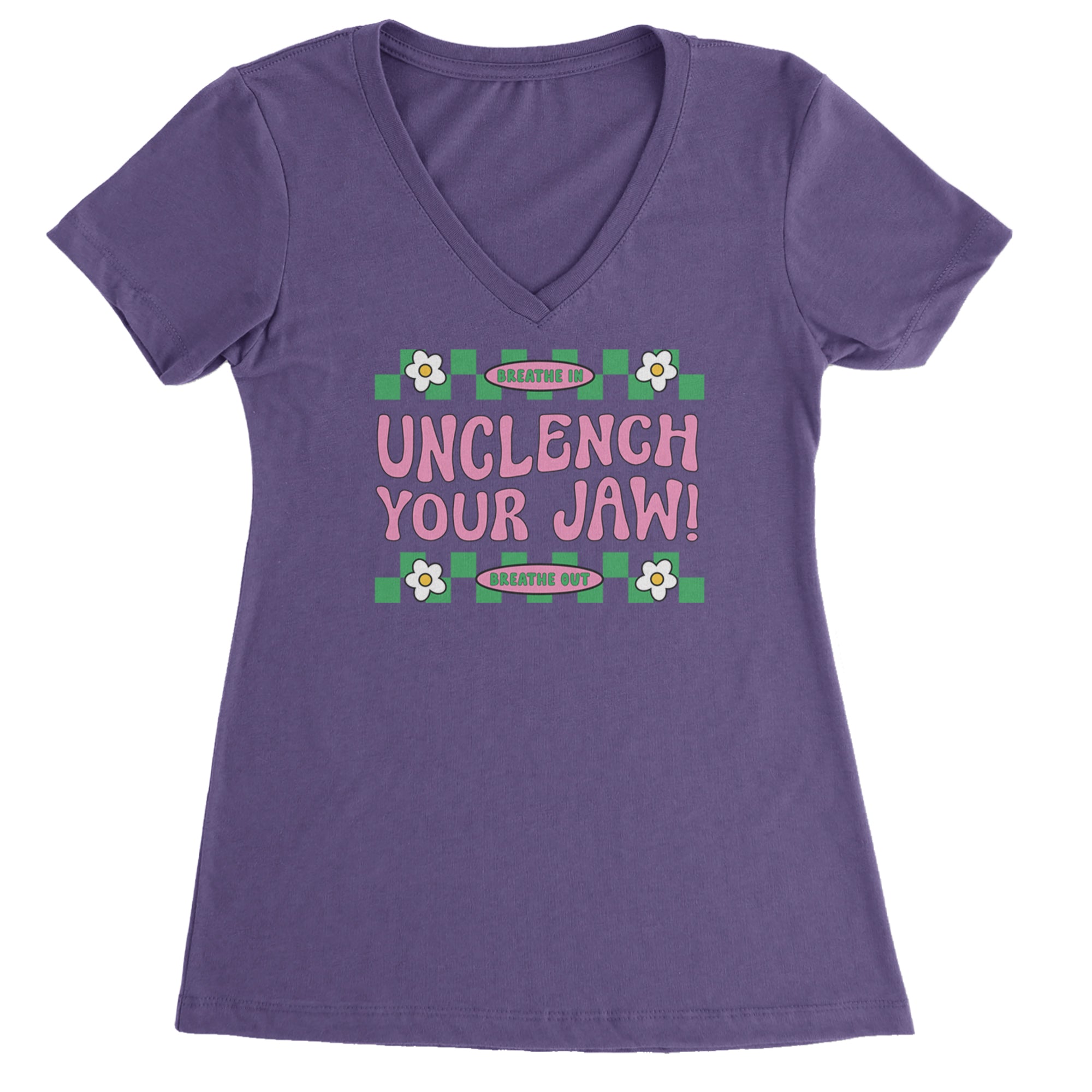 Breathe Unclench Your Jaw Ladies V-Neck T-shirt Purple