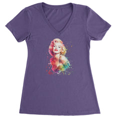 Mrs. Monroe Watercolors Bombshell Ladies V-Neck T-shirt Purple