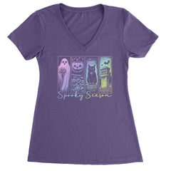 Spooky Season Cute Pastel Halloween Design Ladies V-Neck T-shirt Purple