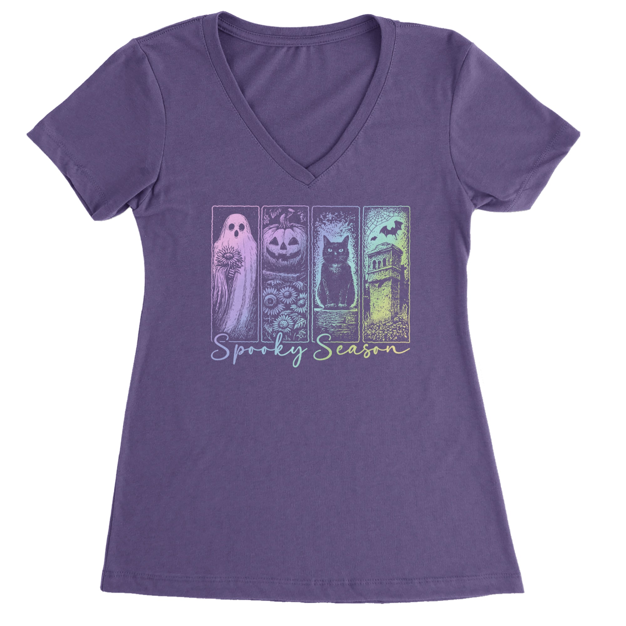 Spooky Season Cute Pastel Halloween Design Ladies V-Neck T-shirt Purple