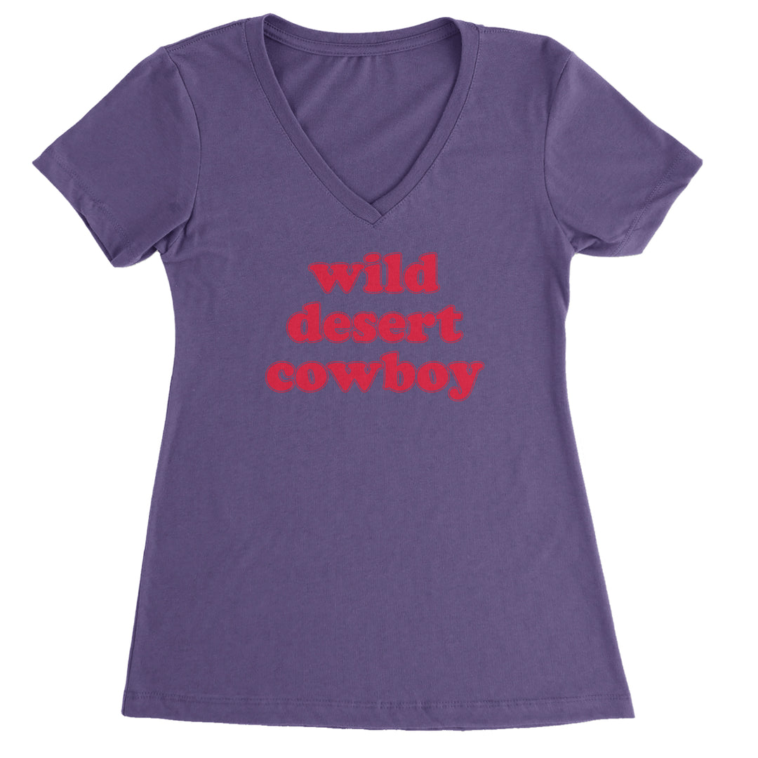 Wild Desert Cowboy Country Ladies V-Neck T-shirt Purple