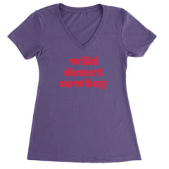 Wild Desert Cowboy Country Ladies V-Neck T-shirt Purple