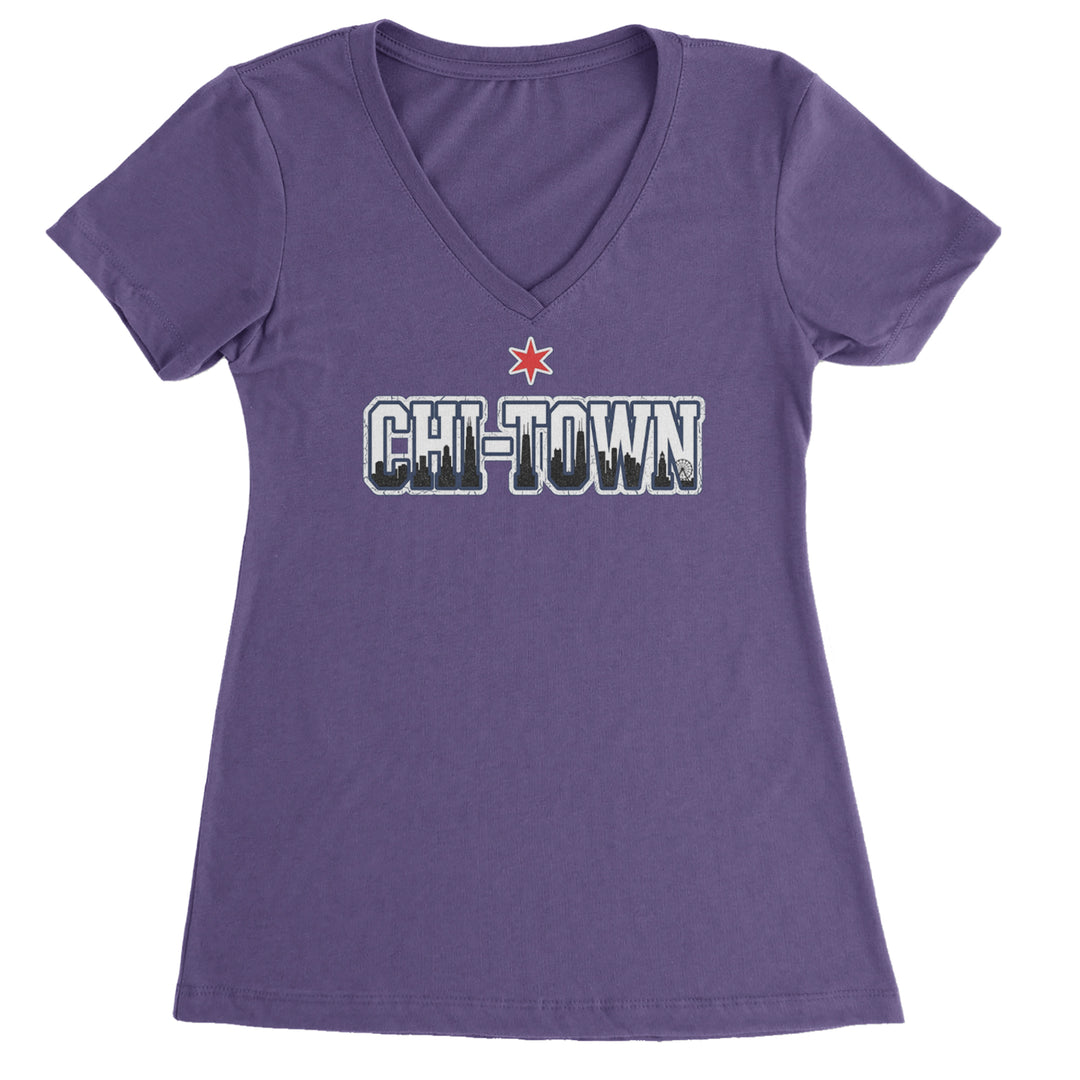 Chicago Chi-Town City Pride Ladies V-Neck T-shirt Purple