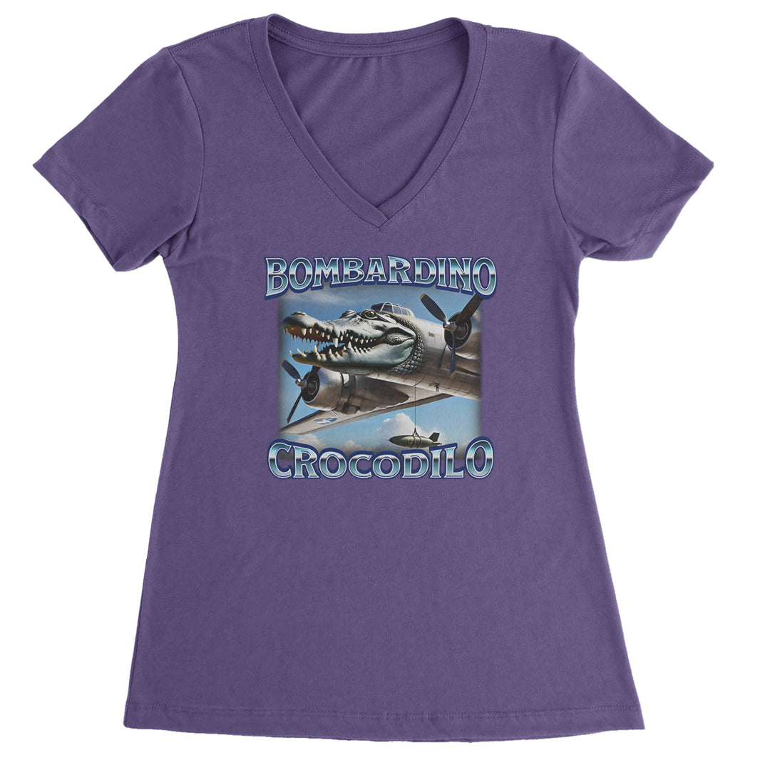 Bombardino Crocodilo Brainrot Ladies V-Neck T-shirt Purple