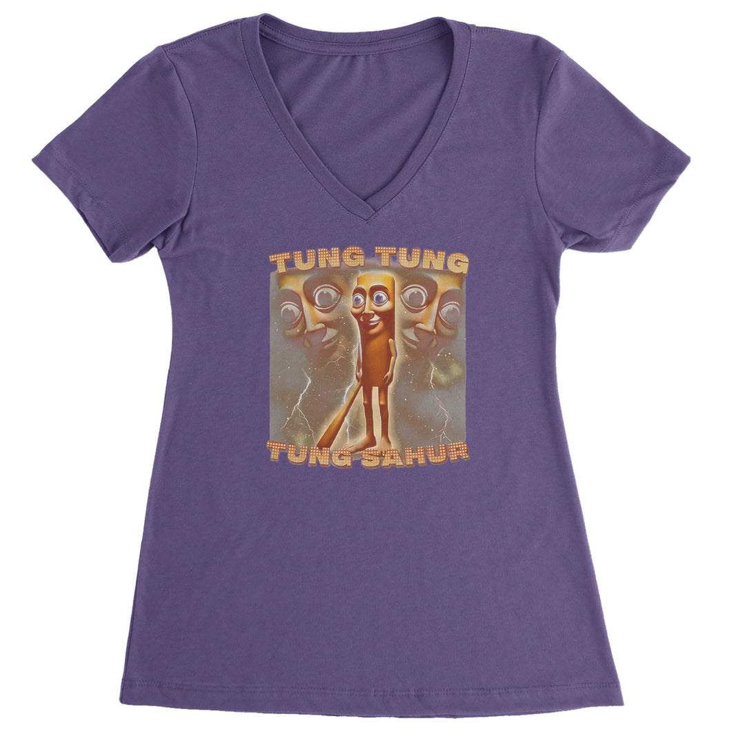 Tung Tung Tung Sahur Enforcer Ladies V-Neck T-shirt Purple