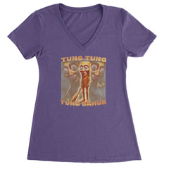 Tung Tung Tung Sahur Enforcer Ladies V-Neck T-shirt Purple