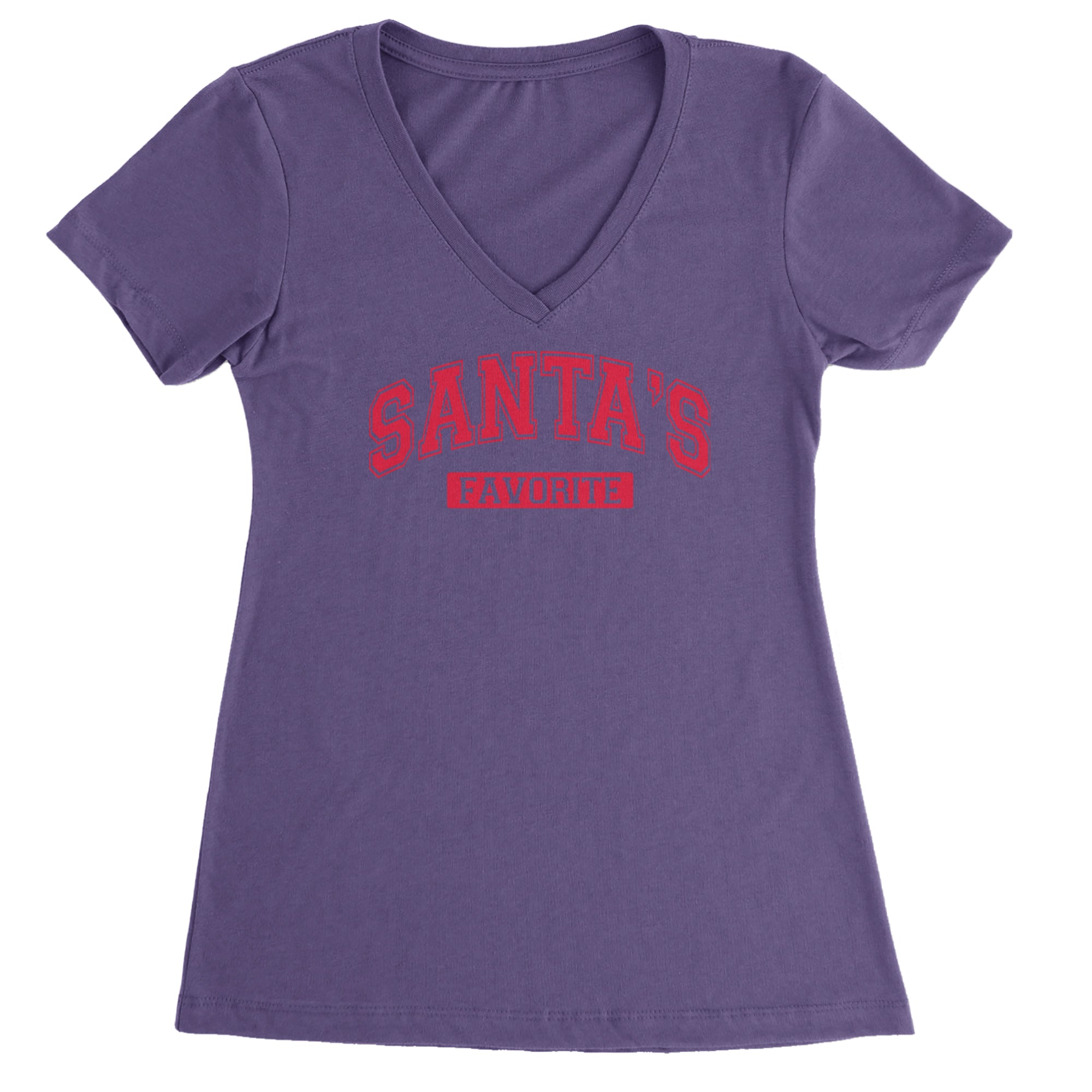 Santa's Favorite Ladies V-Neck T-shirt Purple