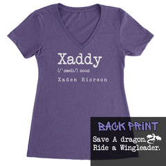 Xaddy Save A Dragon Ride A Wingleader graphic on Women's Lightweight V-Neck T-Shirt in Purple