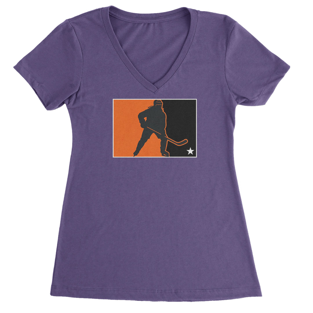 Hockey Enforcer Retro Vintage Ladies V-Neck T-shirt Purple
